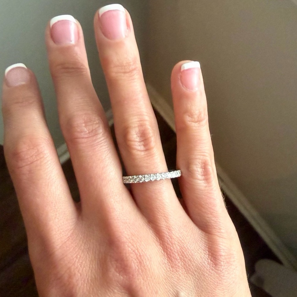 Elegant 0.60ct White Sapphire Eternity Ring Size 10 | Silver Tone Stackable Band